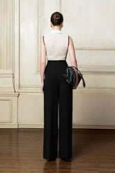 Sleeveless Open Back Top with Collared Neckline and Crochet Panel Detailing